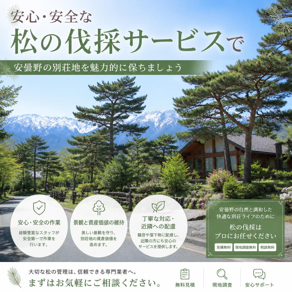 安心・安全な松の伐採サービスで安曇野の別荘地を魅力的に保ちましょう